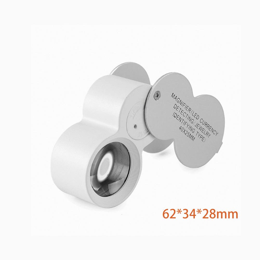 Foldable 40x LED Magnifier with 40x25mm Acrylic Lens for Jewelry Metal Currency Inspection Aluminum ABS Design