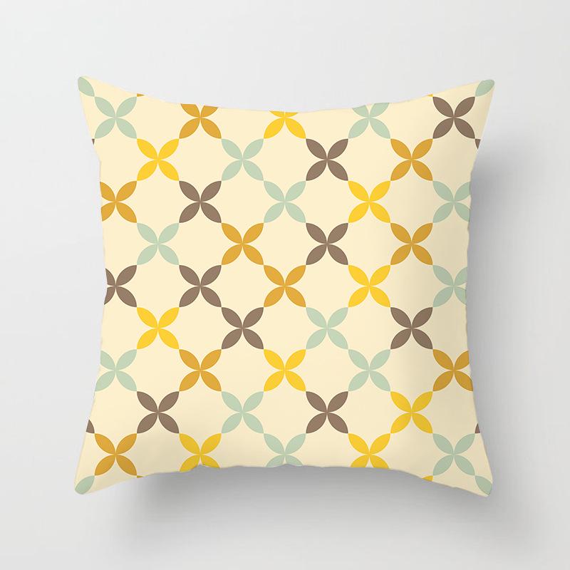 New Color-blocking Geometric Pillow Case, Peach Leather Velvet Cushion Sofa Cushion Cover, Splicing Living Room