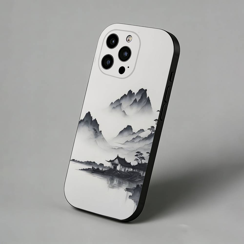 Ink Wash Landscape Phone Case for iPhone 17 Air 16 Pro Max 16e 15 Plus 14 13 Mini 12 11  Back Cover