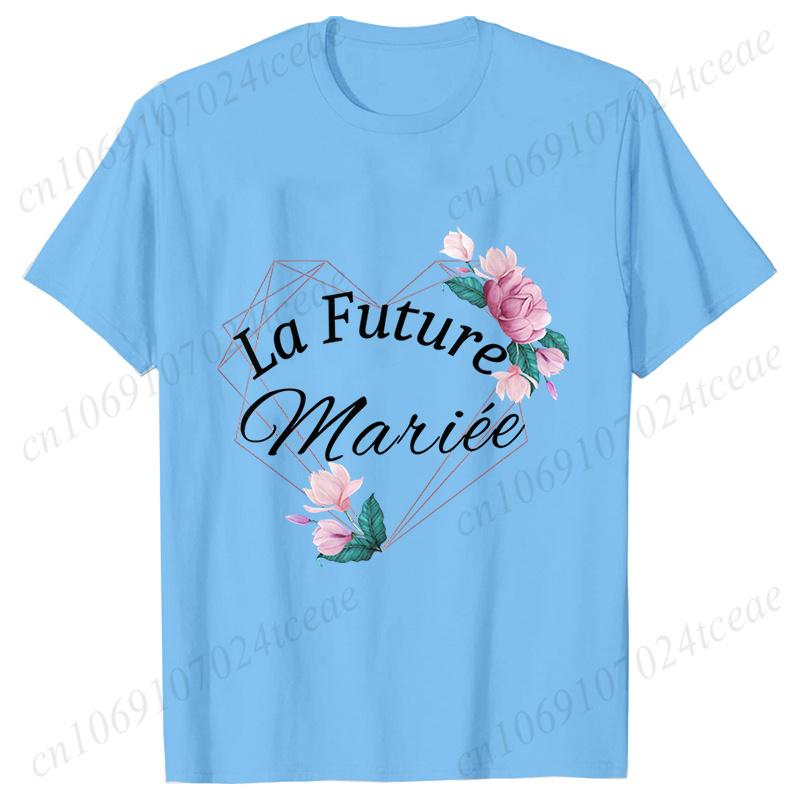French Team Bride Squad T-shirt Flower Graphic Bridal Shower Wedding Tops Women Bachelorette EVJF Party Blouses Bridesmaid Tees