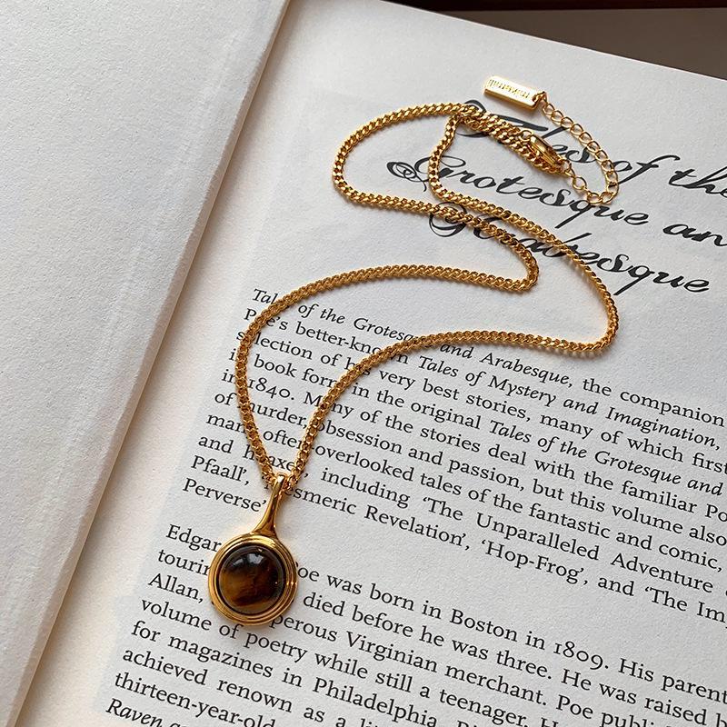 

Элегантное двухслойное ожерелье из бисера для женщин с подвеской из камня тигровый глаз RF511 золотой