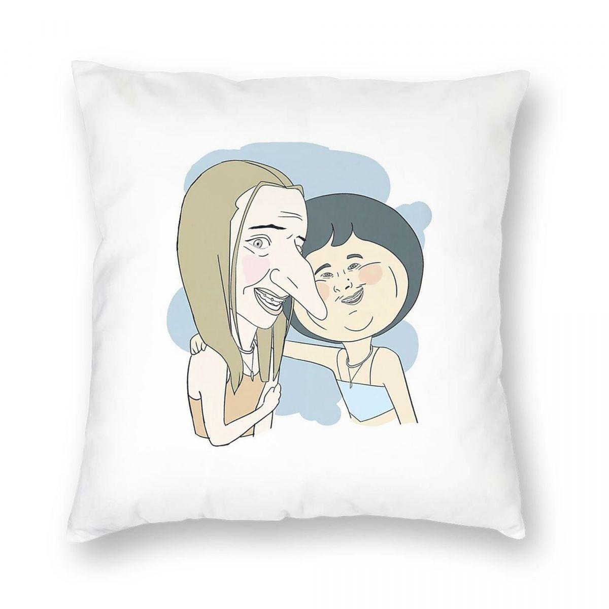 Pen15 Maya Anna Caricature Square Pillowcase Polyester Linen Velvet Pattern Zip Decorative Sofa Seater Cushion Cover Peach skin 18*18(CM)-1Pcs