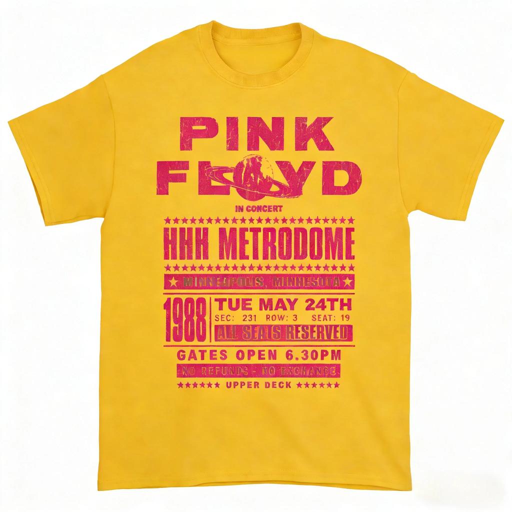 Rock Band Pink Floyd Herren 100% Baumwolle Hemden 1988 HHH Metrodome Ticket Grafik Neu Sommer Frühling Damen Hiphop Y2k Mode T-Shirt