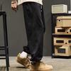 Men Fall Winter Pants Drawstring Elastic Waist Loose Thick Plush Pockets Wide Leg Straight Soft Men Casual Long Sports Trousers Sweatpants