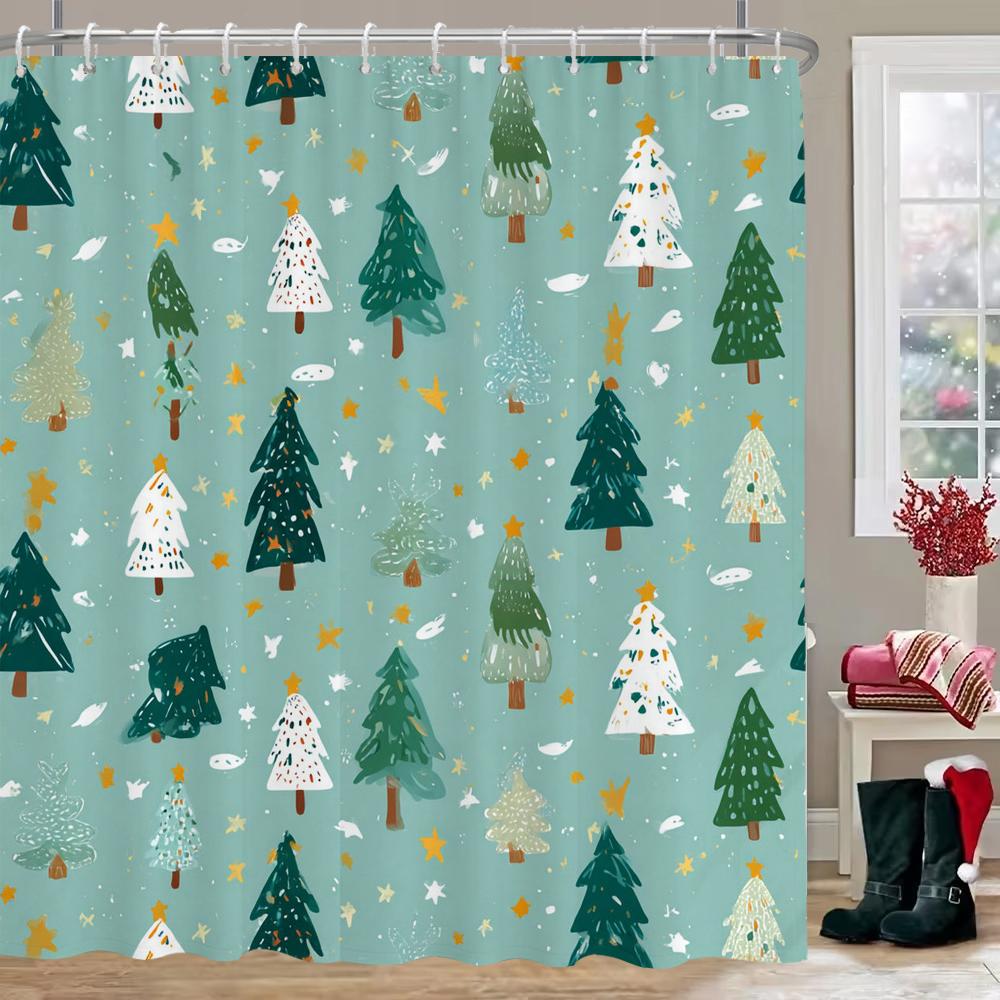 Christmas Tree Shower Curtain, Bathroom Curtain, Merry Christmas Shower Curtain, Home Decoration Christmas Curtain With Hooks