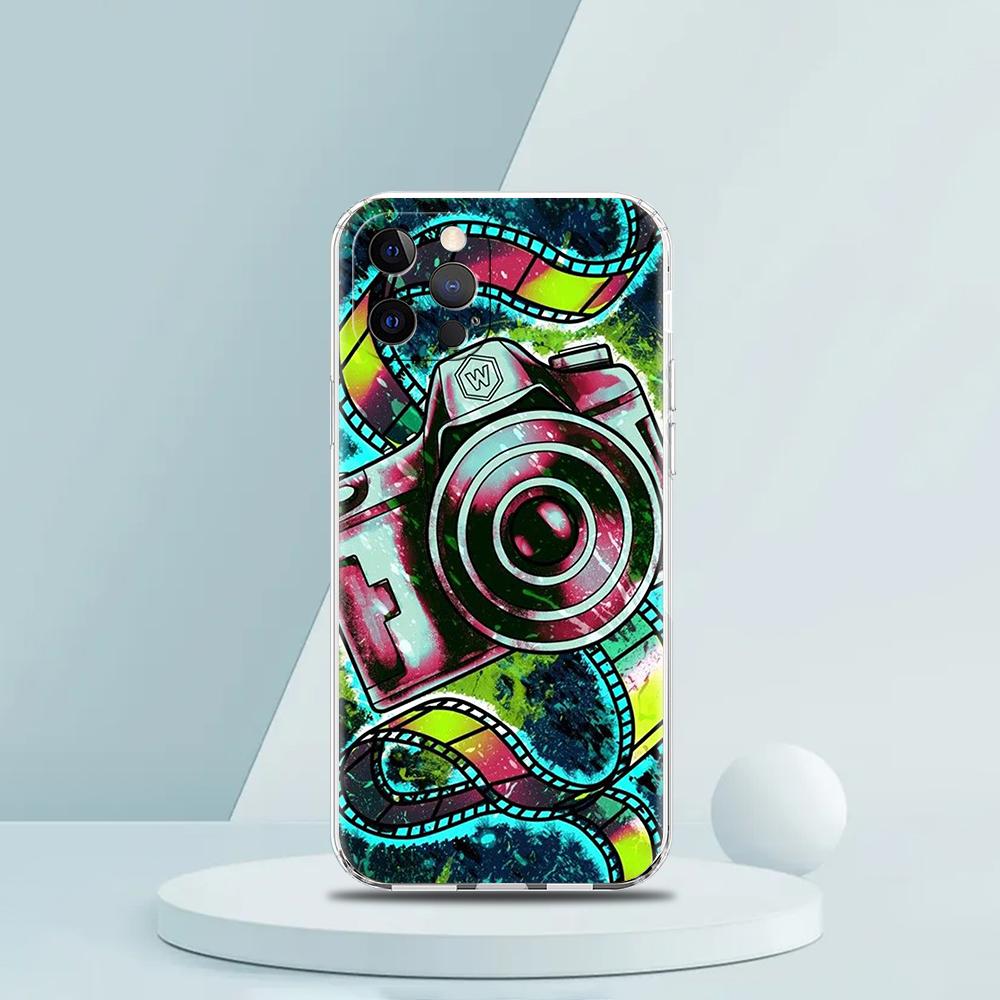 Soft TPU Transparent Phone Case Cover for iPhone 16 15 14 13 12 11 Pro Max XR 8 7 Plus XR Shockproof Shell Retro Camera Pattern