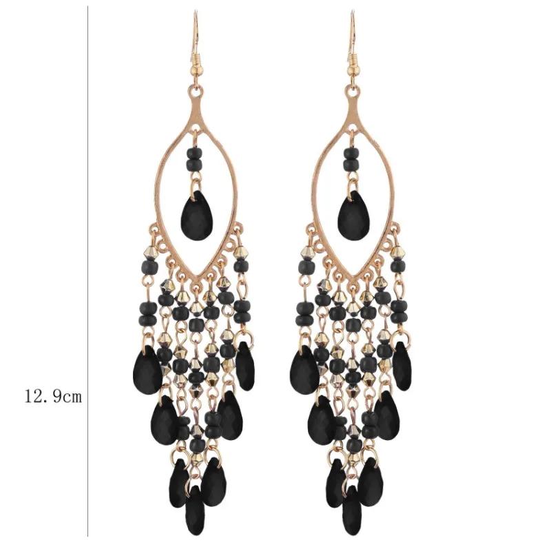 Bohemian Ethnic Long Antique Gold Color Water Drop Earrings for Women Colorful Bead Tassel Earring Pendientes Mujer