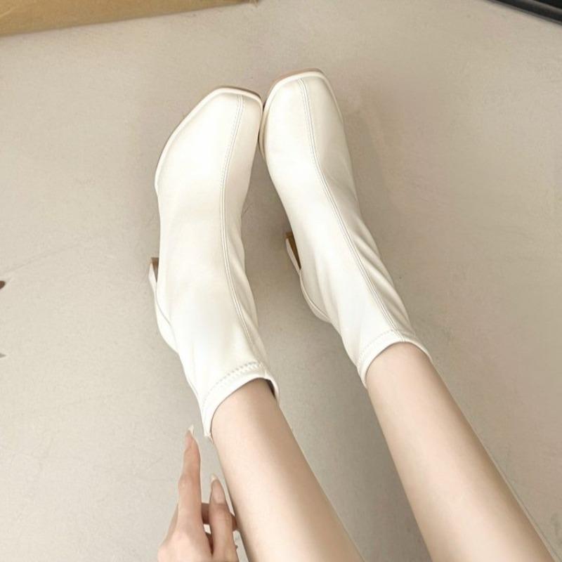 Winter Platform Thick Heel Women Ankle Boots Fashion Square Toe Zippers Shoes Female Stretch Slim Short Booties Zapatos De Muje
