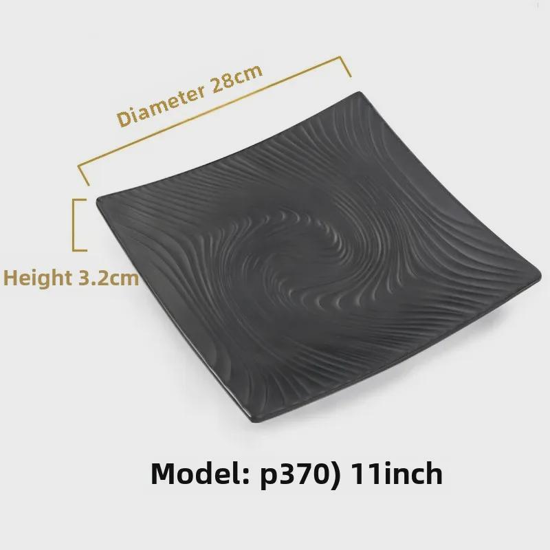 Melamine Black Tableware: Imitation Porcelain Plate for Cold Dishes, BBQ, Hot Pot, and Commercial Use.