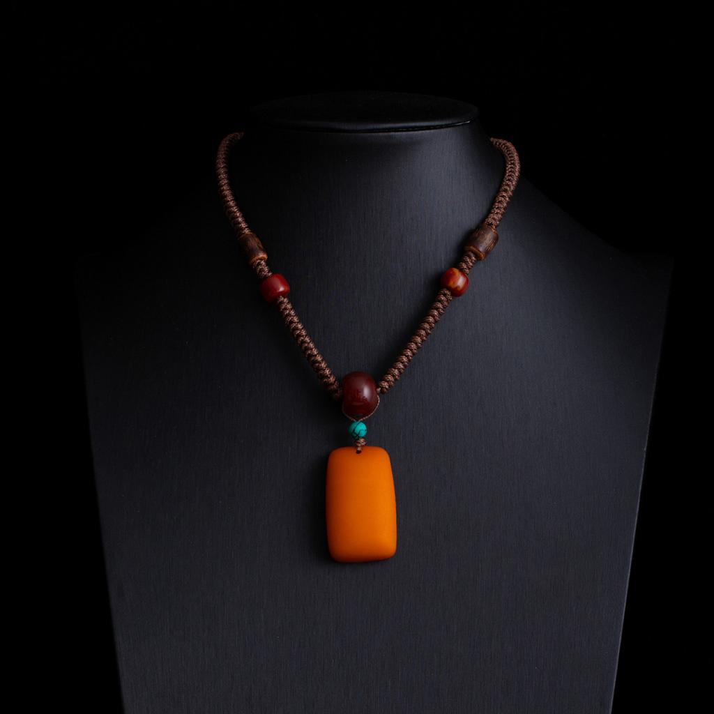 Vintage Zen Fashion Imitation Agate Pendant Necklace Collarbone Chain Couple Simple Ethnic Style Black Rope Chain Sweater Chain