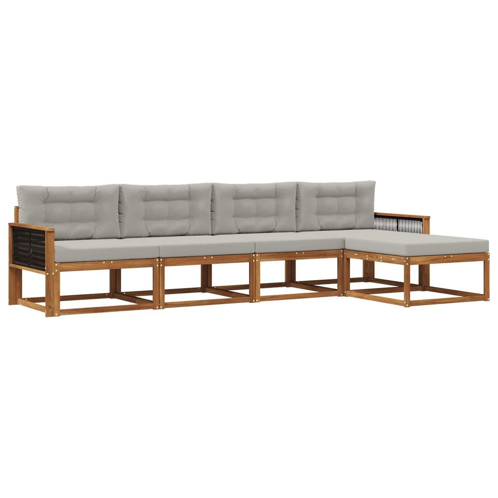 Outdoor Sofa Set with Cushions 5 Pcs Natural and Light Grey
