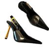 24 early spring small gold bar sandals shallow mouth square head patent leather side empty bag head super high heel metal buckle pointed fashion women
