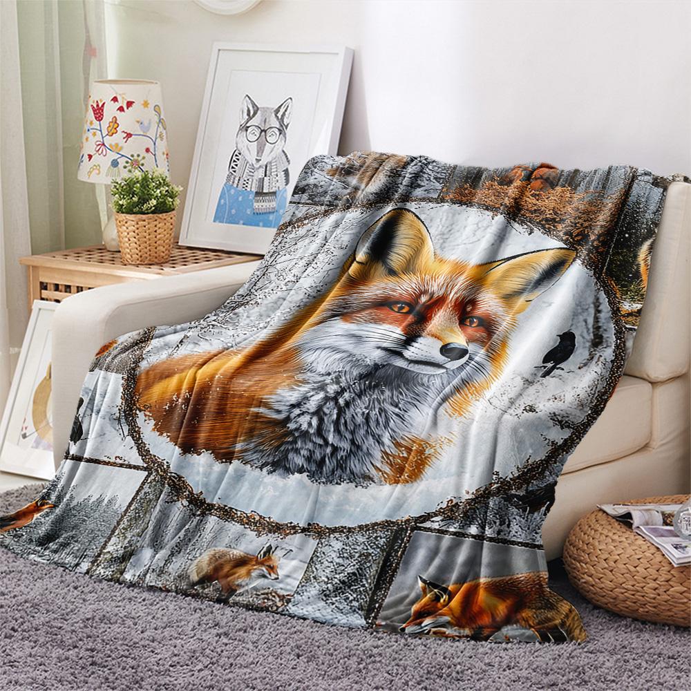 Fox Print Flannel Blanket, High quality Comfortable for All Seasons, Home Decor, Warmth and Comfort, Perfect for Christmas Gifts