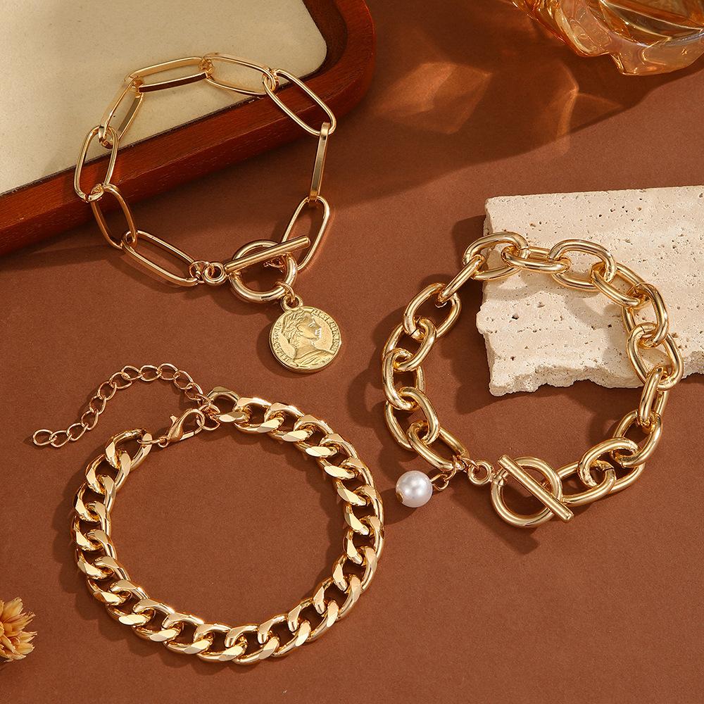 European and American Multi-layer Stacked Metal Bracelet Set, Simple and Versatile Alloy Pendant, High-end Jewelry Accessories Women