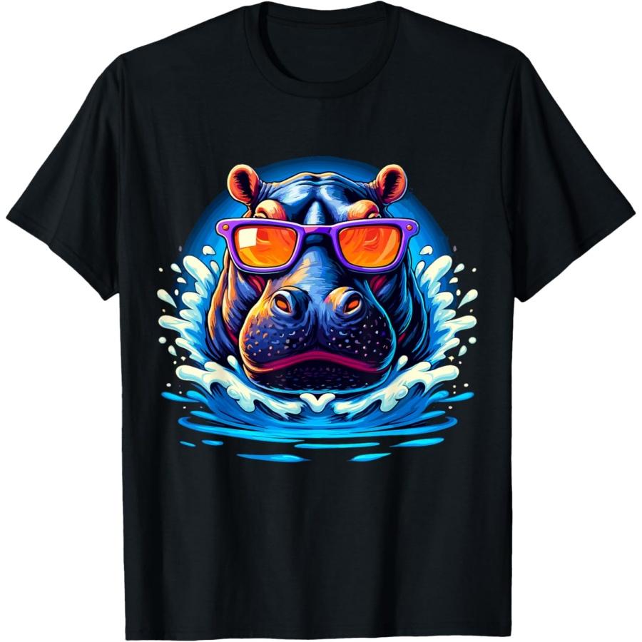 Hippo with Sunglasses Hippopotamus T-Shirt XXXXXL чёрный