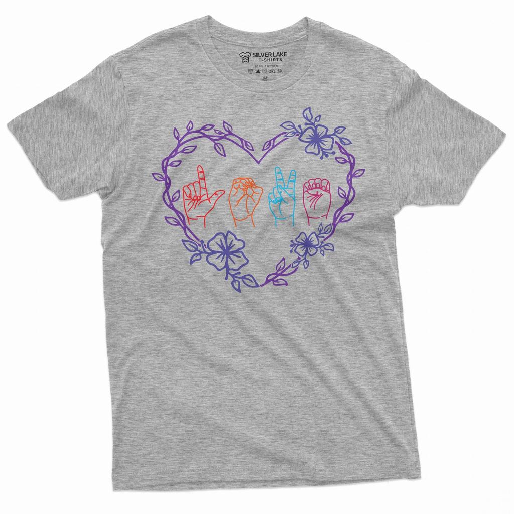 ASL HearT Shirt Mens Womens Tees Top Sign Language Shirt Deaf Gifts Sign Language Teacher Deaf Shirt