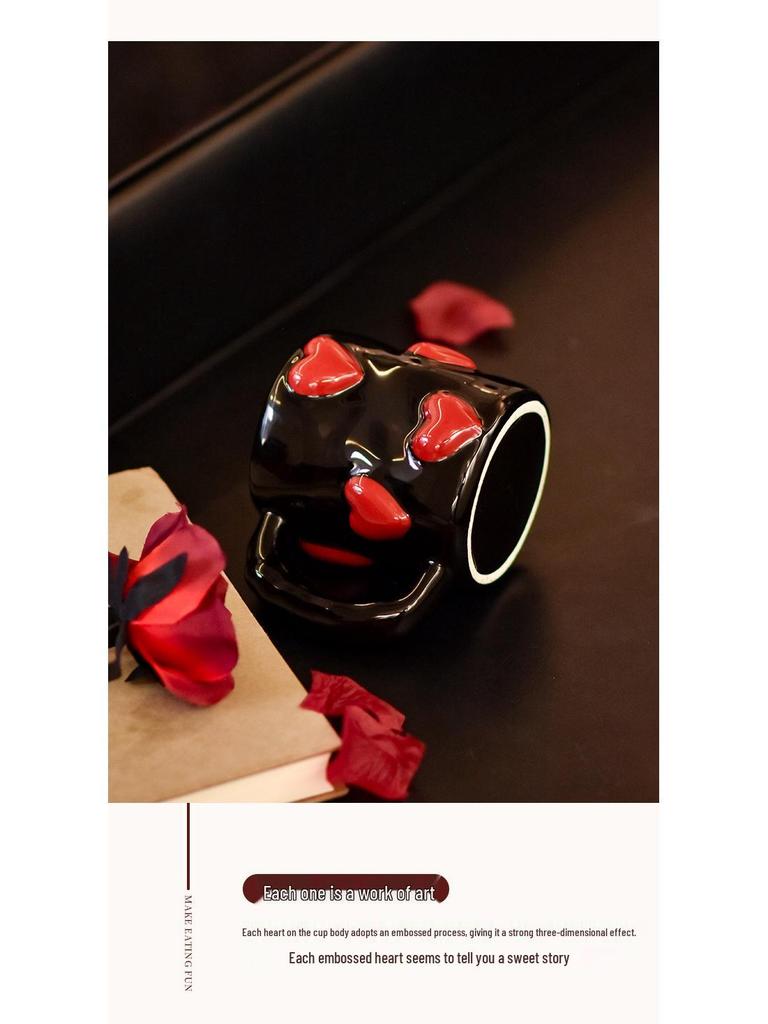 Creative High-End Black Heart Couple Ceramic Coffee Mugs