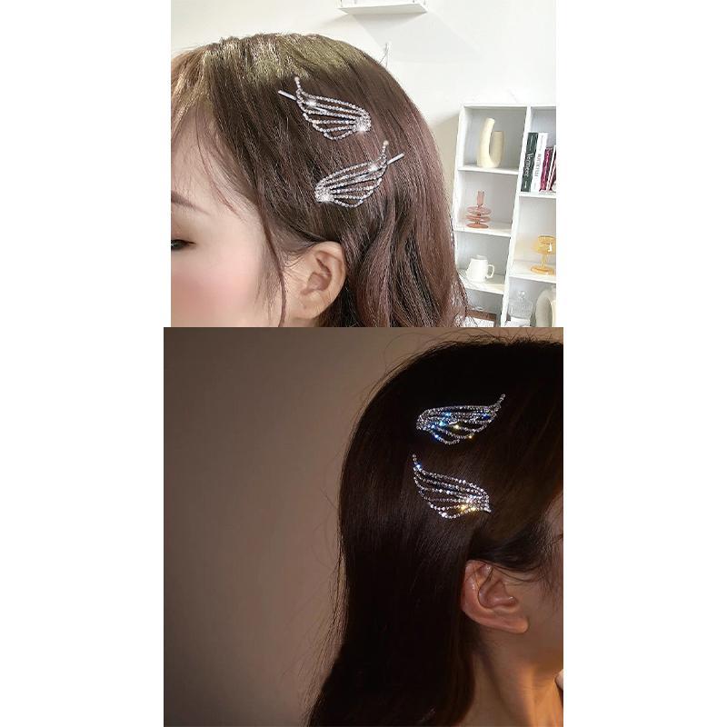4Pcs Fashion Shiny Angel Wings Hairpins Rhinestone Silver Color Metal Hair Clips Women Korean Style Temperament Hair Ornaments
