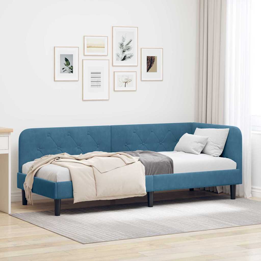L Shaped Bed Frame Blue 31.5 X 78.7 In (80 X 200 Cm) Velvet