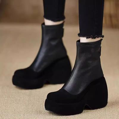 Mode Hoge Hakken Dames Enkellaarsjes Platform Mode Schoenen Casual Knusse Dames Laarzen 2025 Winter Designer Goth Chelsea Botas Femme Schoenen