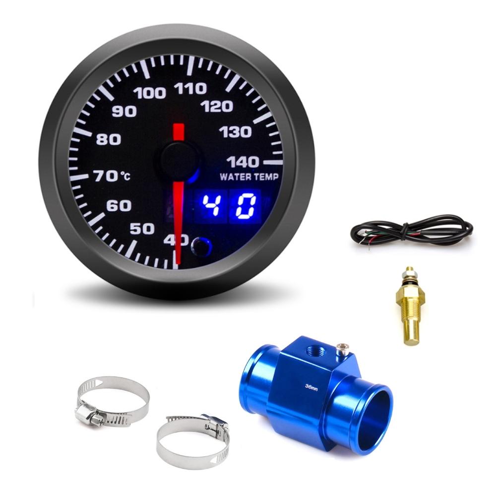 52mm Car Water Temperature Gauge 40~140 ℃ 7 Colors Backlight With Water Temp Sensor Water Temp Joint Pipe Sensor Adapter 1/8 NPT