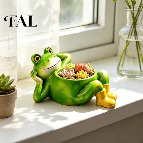Frog Flower Pot for Succulents Cute Lying Planter, Decorative Resin Plant Pot, Funny Animal Garden Statue Container Indoor Outdoor Small Plants