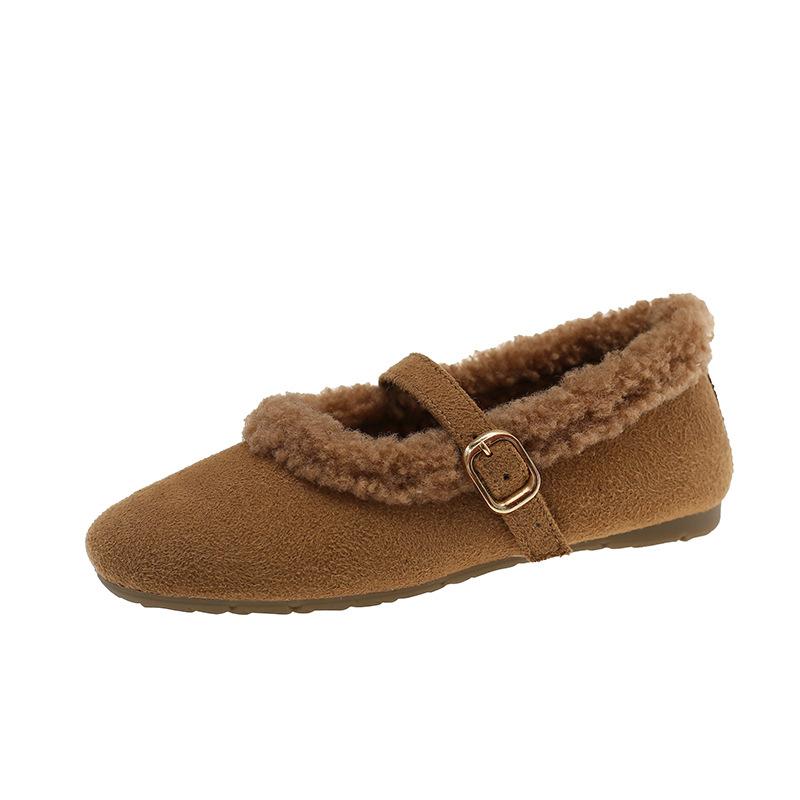 Round head flat bottom Mao Mao mouth women's shoes 2025 new autumn and winter velvet Doudou shoes casual warm women's cotton shoes