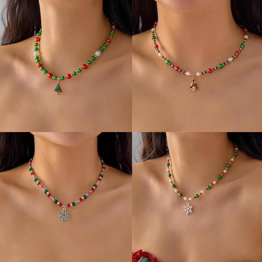 Christmas Ornaments New Elegant Beaded Snowflake Christmas Tree Pendant Necklace Versatile Holiday Accessories Gift