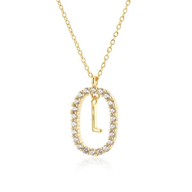 925 Sterling Silver Gold 26 Letters A -Z Alphabet Initial Long Chain Necklace Ovals Luxury Jewelry Crystal Cz Choker