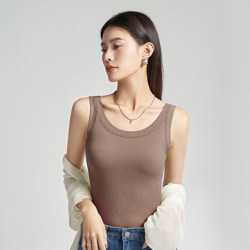 Women's Ice Silk Ribbed Vest: Sleeveless Rayon Base Layer for Spring/Summer Anti-Exposure Wear