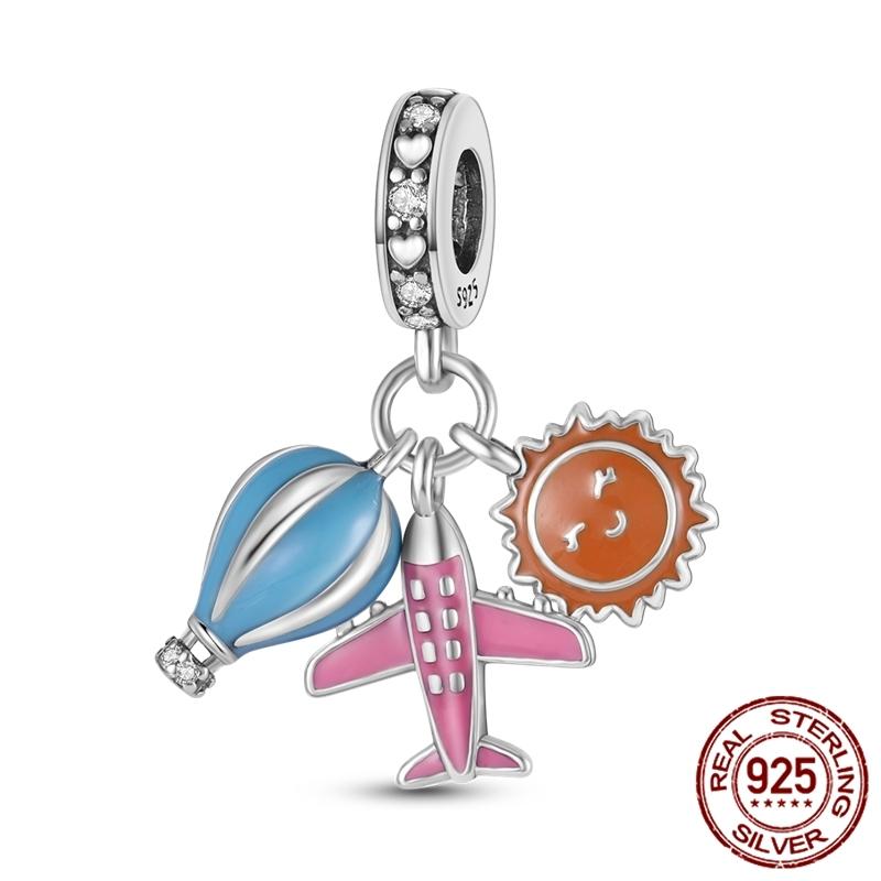 Copper Earth Airplane Globe Travel Dangle Pendants Charms Beautiful Bead Fits Genuine Bracelets Necklaces Jewellery Women