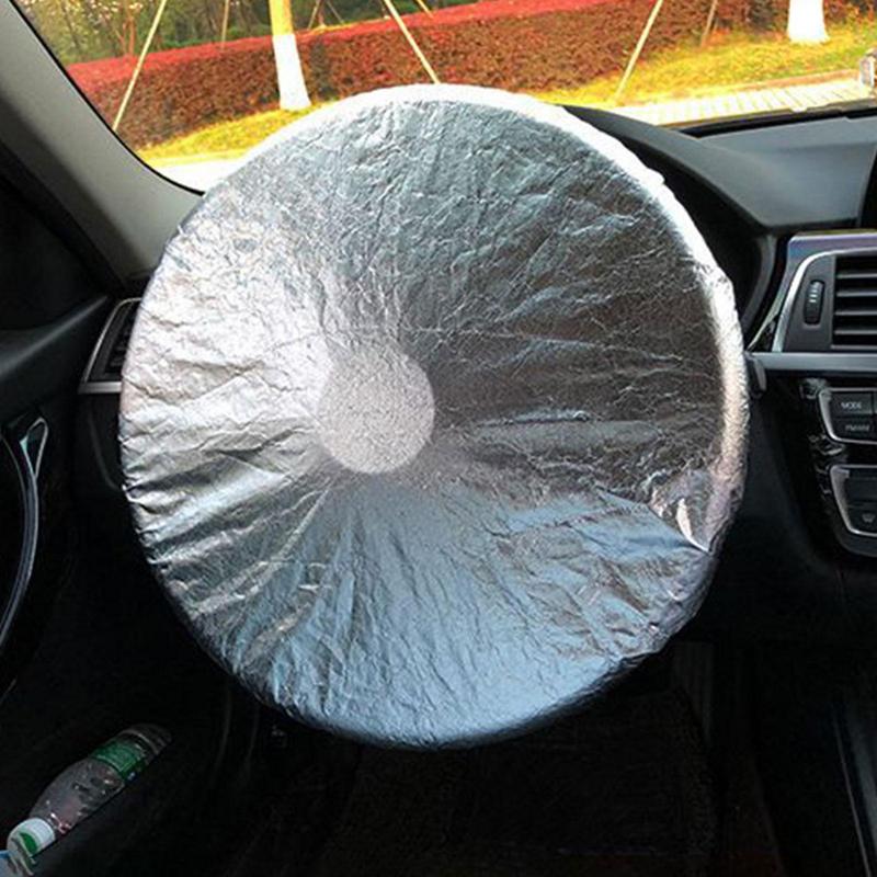 Car Steering Wheel Sun Shade Silver Coated Cloth Steering Wheel Sun Block Heat Protection Sunshade Auto Interior Accessories