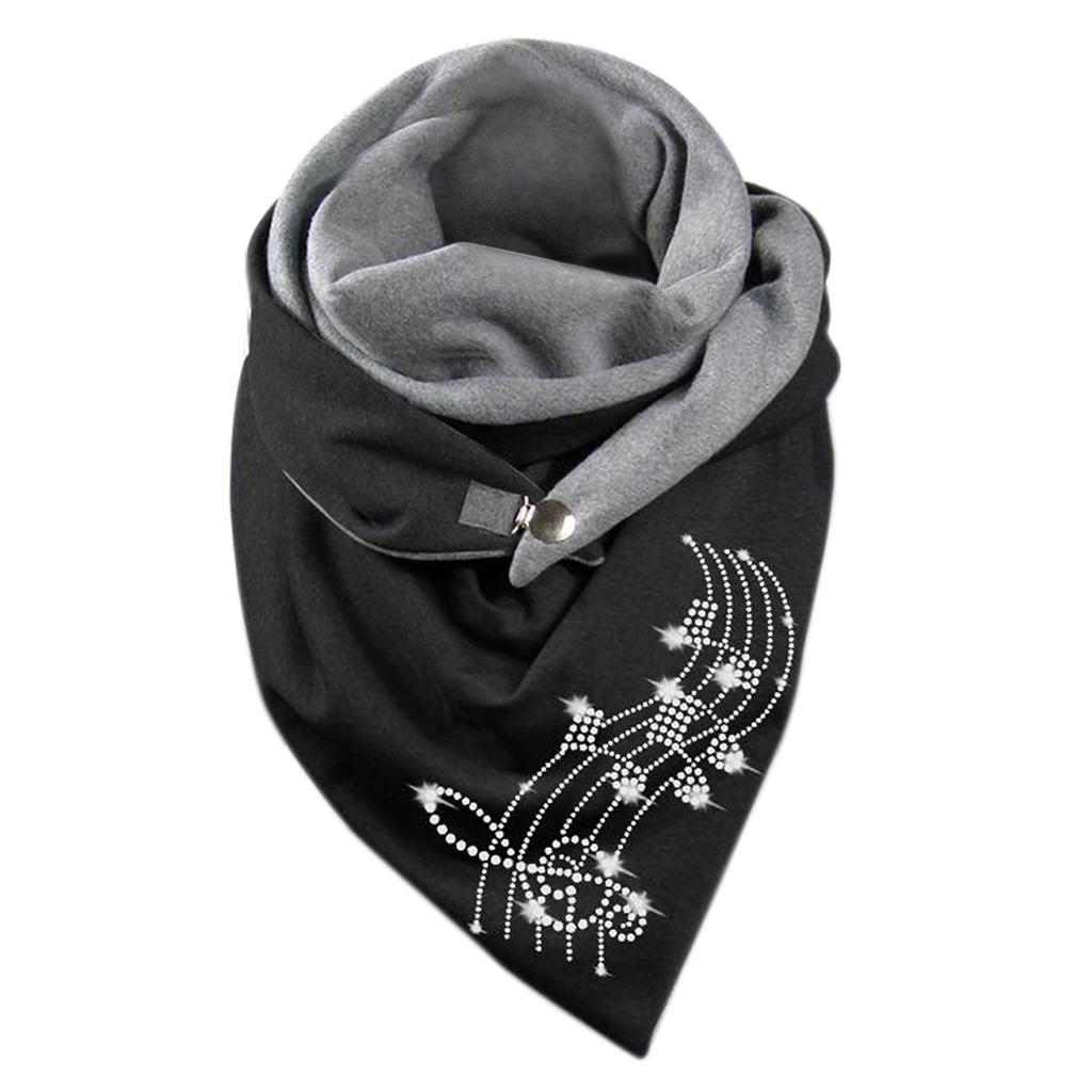 Women Cotton Print Horse Note Rose Star Warm Button Turban Scarf