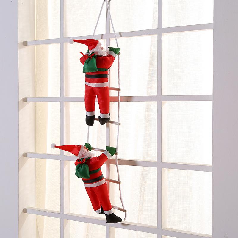 Santa Claus Climbing Ladder Ornament - Christmas Window Hanging Decoration