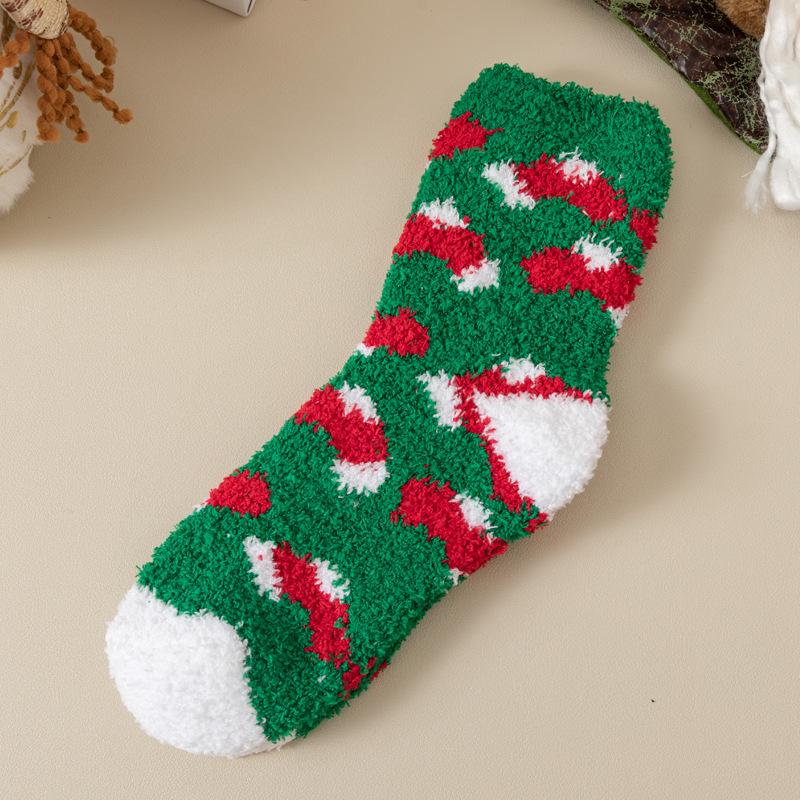 Damen Winter Korallfleece Mid-Calf Socken - Weihnachtsmann & Rentier Design