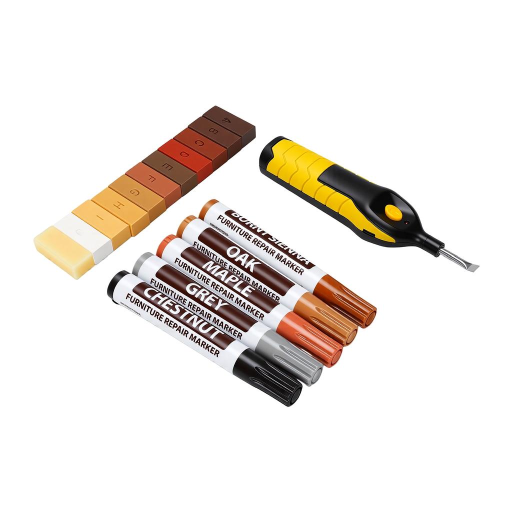 Laminatboden Reparaturset Heißschmelz Reparaturstift 11 Farben Wachsstift 5 Farben Möbelmarker zum Ausbessern von Bodenrissen