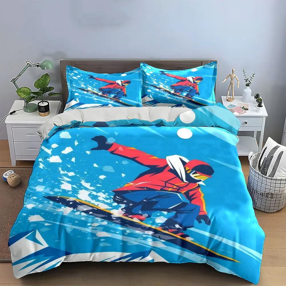 Snowboarding Adventure Poster Set Bedding Set with 1 Duvet Cover 2 Pillowcases Single Double King Queen Gift