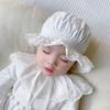 Newborn Baby Hat Lace Brim Rounded Top Solid Color Lace-up Beanie Hat Sun-Protection Accessories Cute Infant Cotton Bonnet Summer