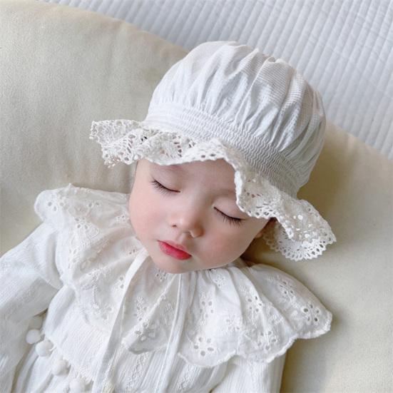 Newborn Baby Hat Lace Brim Rounded Top Solid Color Lace-up Beanie Hat Sun-Protection Accessories Cute Infant Cotton Bonnet Summer