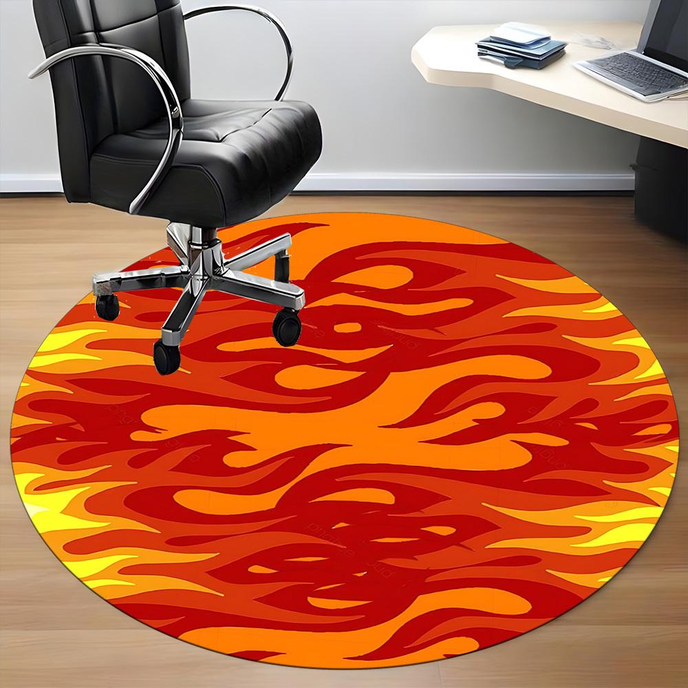 1pc Flame Pattern Chair Carpet for Office, Round Non Slip Durable Large Size Office Carpet, Suitable for Office