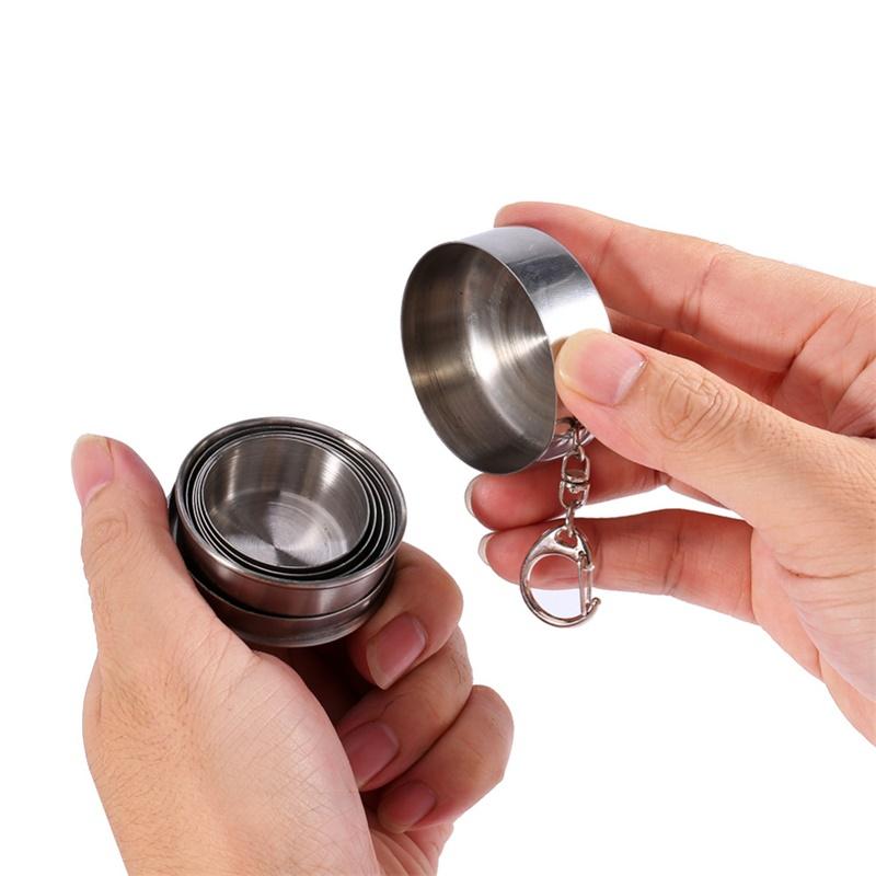 Mini Stainless Steel Portable Outdoor Travel Camping Folding Collapsible Cup Telescopic Mug with Keychain 75Ml /140Ml /240Ml