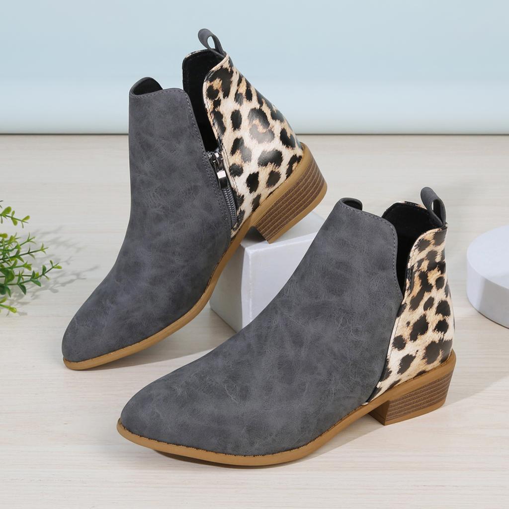 Fashion Leopard Winter Sexy Women Ankle Boots Autumn Female Short Zip Chelsea Boots Retro Round Toe Square Heel Size 36-43