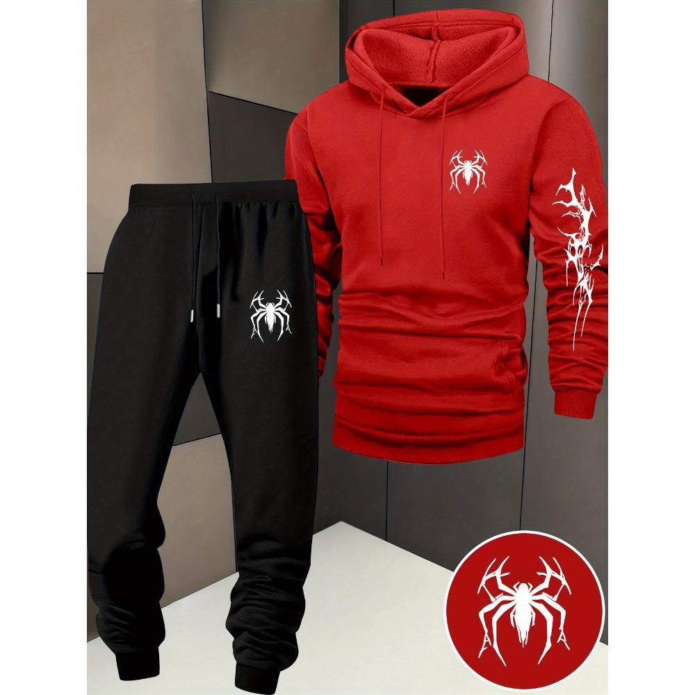 Spinnenmuster, Herren Kapuzenpullover mit langen Ärmeln Zweiteiliges Set, Lässiger Hoodie, Essentiell für Minimalistische Streetwear-Trends