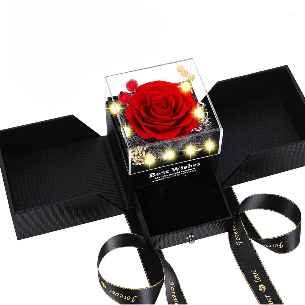 Eternal Flower Acrylic Drawer Rigid Jewelry Packaging Box with Square Design and Embossing for Valentine's Day High-End Gift