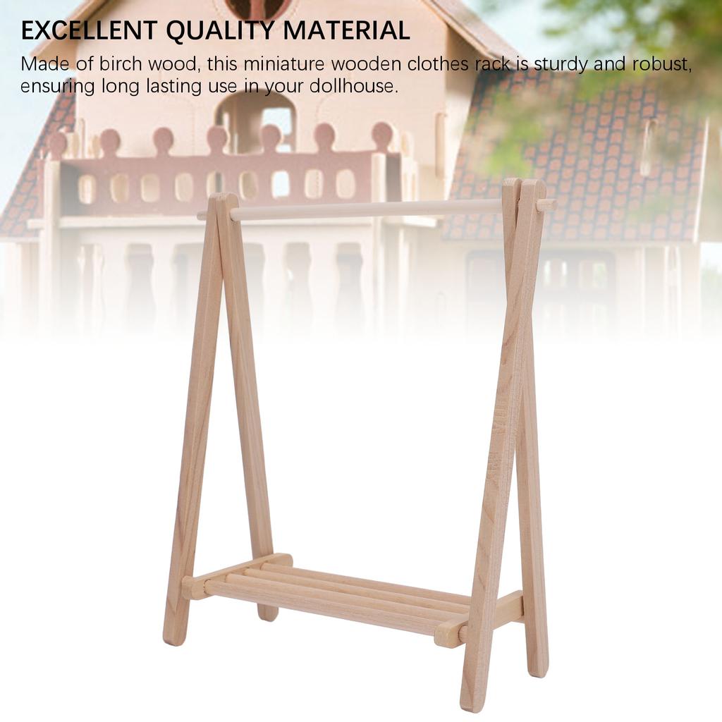 1:12 Dollhouse Clothes Rack Wooden Floor Stand Doll Clothes Accessories Miniature Dollhouse Garment Rack