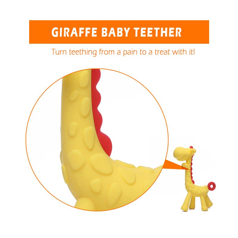 Dr.isla 1 Pcs Silicone Teethers Giraffe Cartoon Baby Ring Teether BPA Free Silicone Chew Charms Baby Teething Teeth Gift Toys