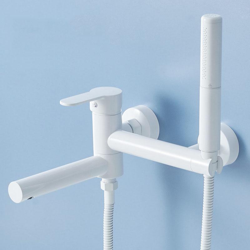 White Bathroom Shower Shower Set Brass Wall Mounted Handheld Hot&Cold Shower Faucet Bathtub Swivel Spout Shower Tap Double Hole