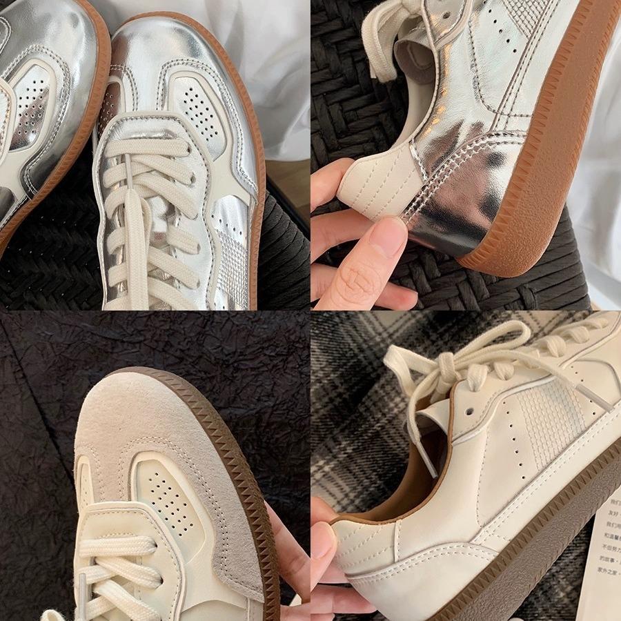 Silver platform mesh breathable moral training shoes women's 2025 spring niche round head lace-up casual sports Forrest Gump board shoes