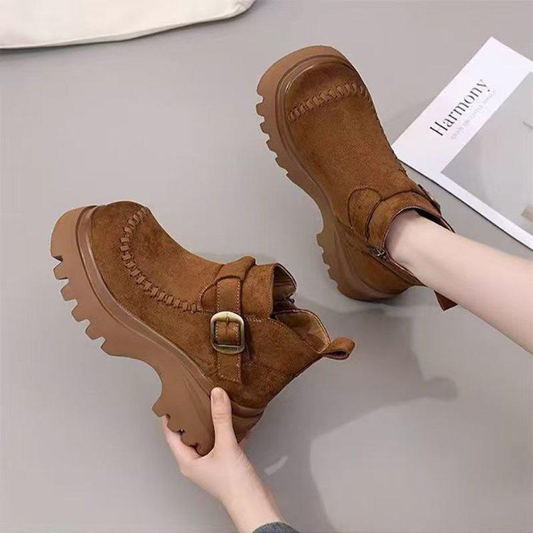 Зимние вельветовые британские ботинки Мартина ретро на толстой подошве увеличивающие рост короткие ботинки новые ботинки 35