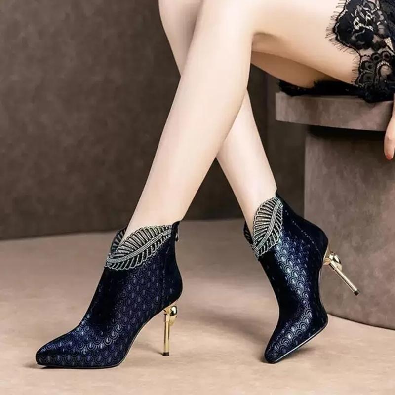 Winter Fashion Rhinestone Decorated Elegant Short Boots Comfortable Casual High Heels Sexy Women's Shoes Chaussure Femme